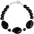 Silver Bead & Black Agate Gemstone Bracelet