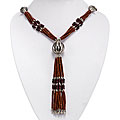 Jade and Garnet Silver Tassel Necklace
