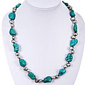 Silver Freshwater Pearl and Blue Turquoise Necklace