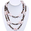 Rose Quartz & Freshwater Black Pearl Necklace