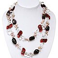Peach Pink Freshwater Pearl and Amethyst Necklace