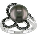 14k Gold Tahitian Pearl and 1/5ct TDW Black Diamond Ring