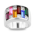 Silvertone Multi-colored CZ Baguettes Ring