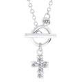Silvertone CZ Toggle Cross Necklace
