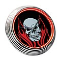 Neon Garage Clock with Flaming Skull Design