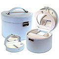 Light Blue Leather Round Jewelry Box