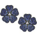 14k White Gold Blue Sapphire Flower Earrings