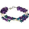 Three-strand Amethyst, Turquoise and Silver Bracelet