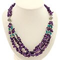Three Strand Amethyst, Turquoise and Silver Necklace