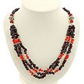 Three Strand Garnet, Red Coral, Carnelian and Silver Necklace