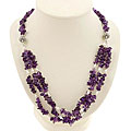 Three Strand Amethyst, Silver and White Pearl Necklace