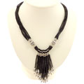Black Serpentine Silver Bead/ White Freshwater Pearl Necklace