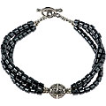 Three-strand Black Hematite and Silver Bracelet