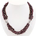 Wine Red Garnet Gemstone Teardrop and Silver Bead Necklace