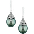 14k Gold Tahitian Pearl/ Diamond Earrings (10-11mm)