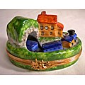 Limoges Hand-painted Village Train Keepsake Box