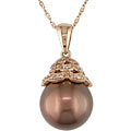 14k Pink Gold Brown Tahitian Pearl Diamond Necklace