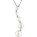 10k White Gold Diamond & Freshwater Button Pearl Necklace