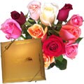 Simply Dozen Multicolored Roses and Chocolates