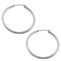 14k White Gold Engraved Hoop Earrings