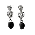 Sterling Silver Onyx and CZ Heart Earrings