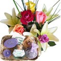 Barely Rose Lily Bouquet and Lavender Gift Set