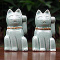 Two Celadon Ceramic Statuettes 'Lucky Cats' (Thailand)