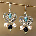 Pearl and Onyx 'Garland Heart' Earrings (Indonesia)