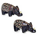 Wood 'Rhino Journey' Batik Statuette Pair (Indonesia)