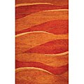 Hand-tufted Waves Rust Wool Rug (2' x 7'6)