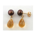 Citrine and Chocolate FW Pearl Drop Earrings