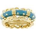 Goldtone Stackable Aqua Enamel and CZ Ring