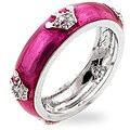 Silvertone Fuschia Enamel Princess CZ Ring