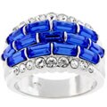 Silvertone Multiple-row Emerald-cut Blue CZ Ring