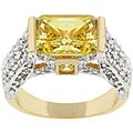 Two-tone Emerald-cut Yellow Cubic Zirconia Ring