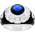 Silvertone CZ Black Enamel Men's Skull Ring