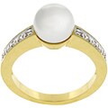 Goldtone White Faux Pearl CZ Promise Ring