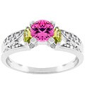 Silvertone Promise Pink and Yellow CZ Ring