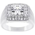 Silvertone Men's Square Top Cubic Zirconia Ring