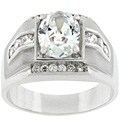 Men's Silvertone Square Design Oval-cut CZ Ring
