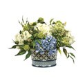 Blue and White Faux Hydrangea In Oval Planter
