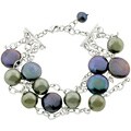 Silvertone Multi-linked Coin Pearl Bracelet
