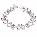 Silvertone Hexagonal Pattern Pink CZ Bracelet