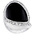 Silvertone Black Created Onyx and CZ Ring