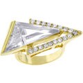 Goldtone Trillion-cut Clear CZ Cocktail Ring