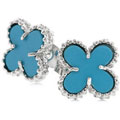 Silvertone Designer-inspired Blue Flower Earrings