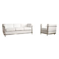 LC White Leather Sofa & Chair Set