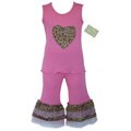 AnnLoren Girl's 2-piece Pink Leopard Heart Outfit