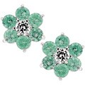 Silvertone Lunar Green CZ Flower Stud Earrings