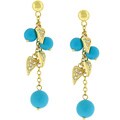 Goldtone Turquoise Leaf Pattern CZ Drop Earrings